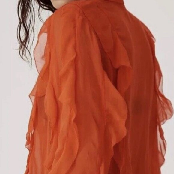NWT Maeve by Anthropologie Orange Flowy Button Down Blouse - Women's XL - Picture 10 of 12